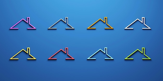 Set of color logo Roof houses on a captivating blue background banner