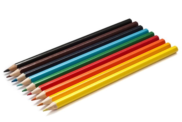 Set of color pencils isolated on a white background