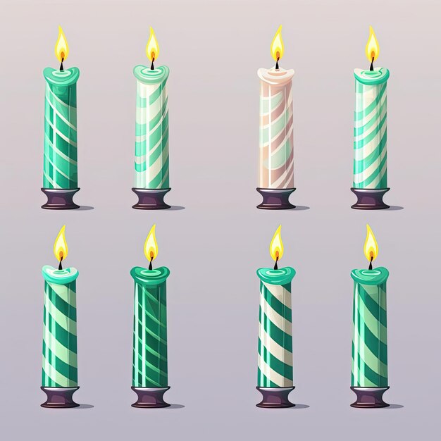 Photo a set of colored candles with flame on a transparent background in the style of layers