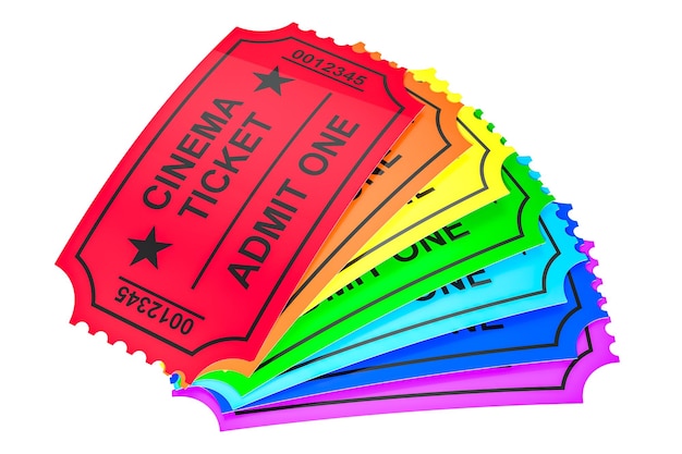 set of colored cinema tickets 3D rendering