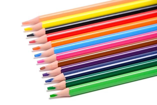 Set of colored pencils of twelve colors white background