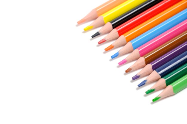 Set of colored pencils of twelve colors white background