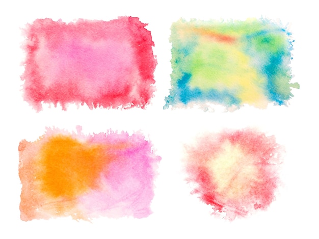 Set of colored watercolor splashes isolated on white background