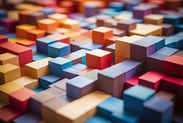 a set of colored wooden blocks are laid out in the style of colorful mindscapes