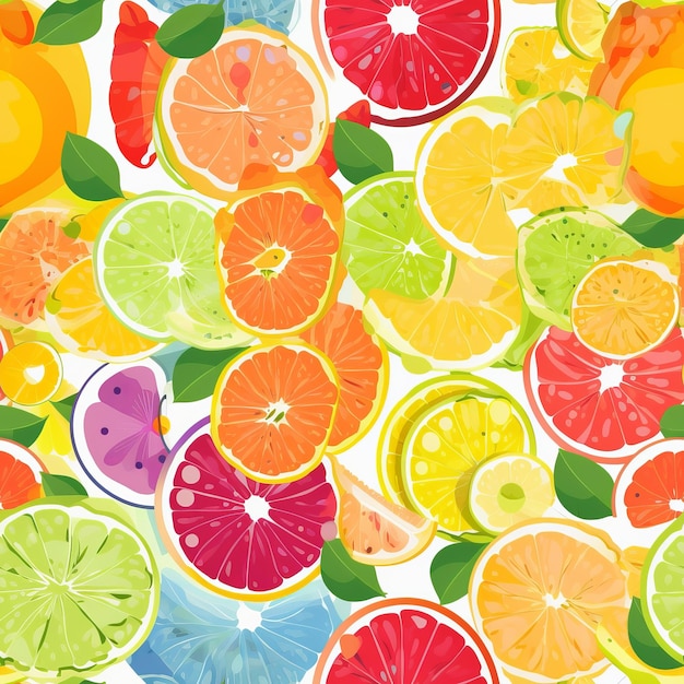 A set of colorful citrus fruits orange grapefruit lemon and lime as a seamless pattern AI generation