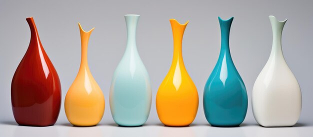 Photo set of colorful contemporary vases on a white background