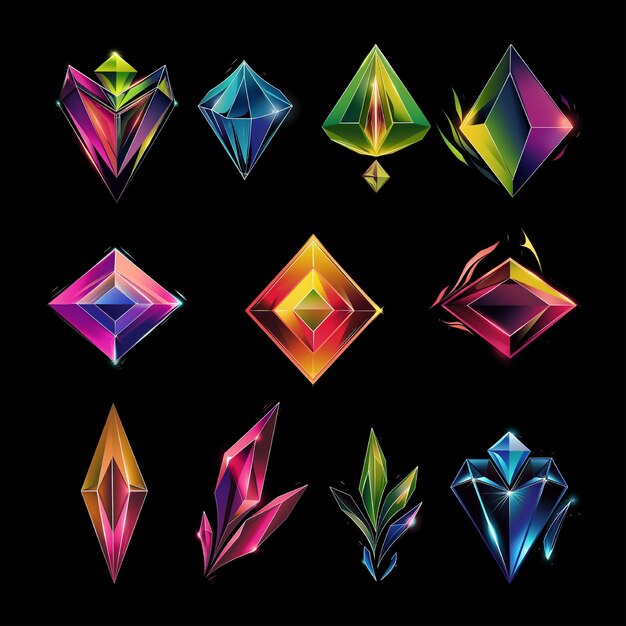 A set of colorful diamond glass logos