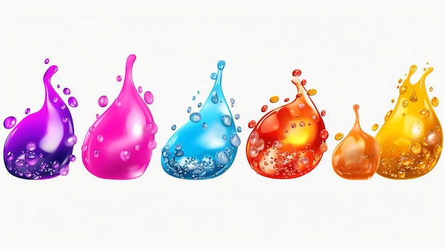 A set of colorful drops of different colors