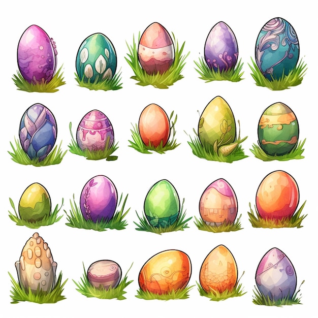 a set of colorful easter eggs with different designs and colors generative ai