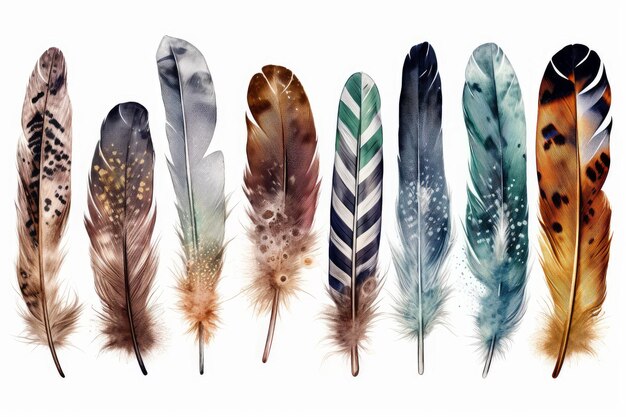 Set colorful feathers vertical Generate Ai