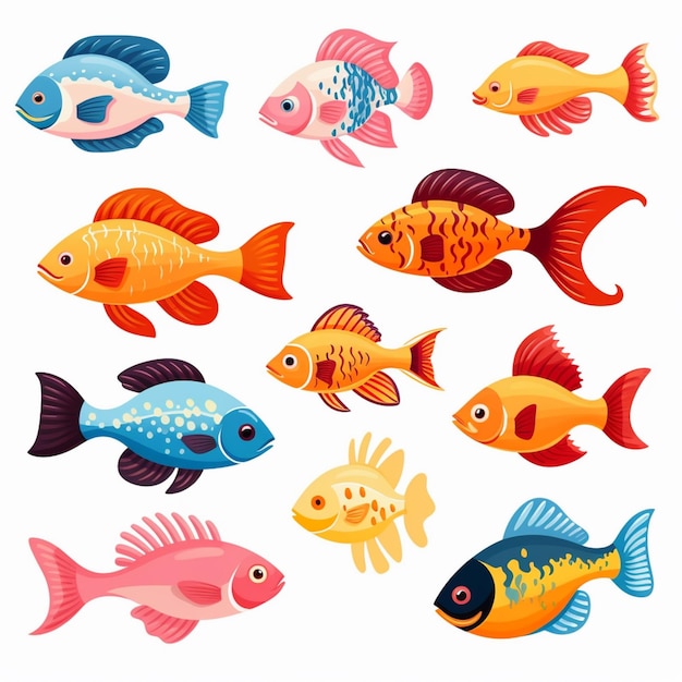 Photo a set of colorful fish on a white background generative ai