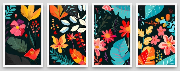 a set of colorful floral prints