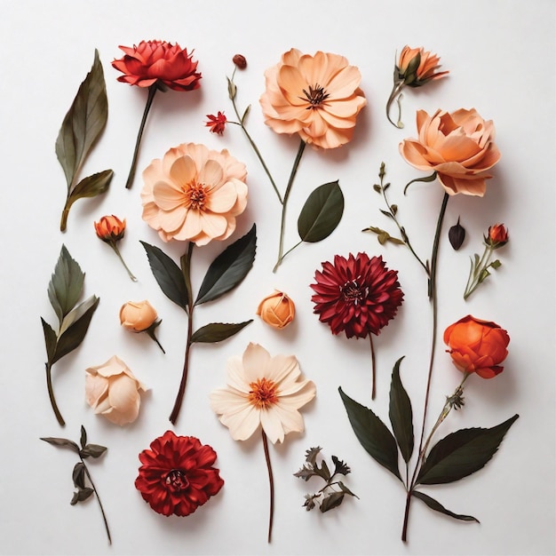 set of colorful flowers on white background