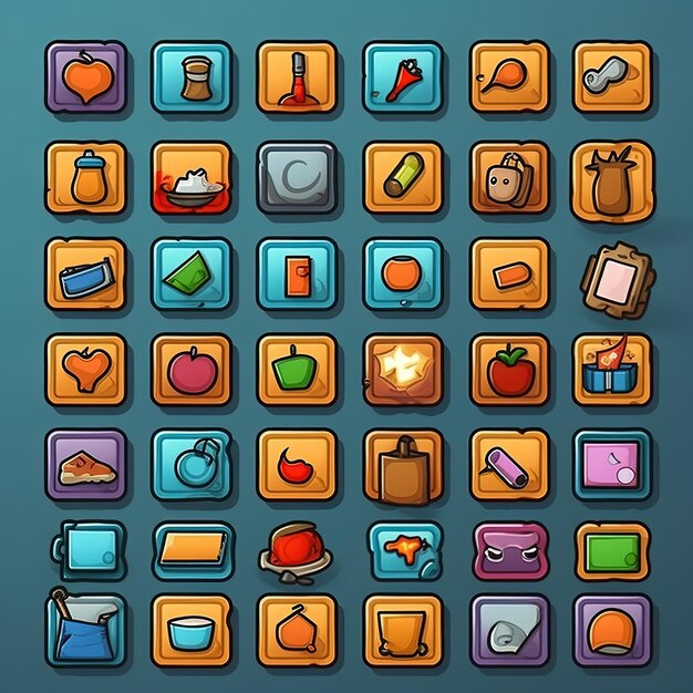 A set of colorful icons for a game