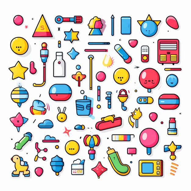 Photo a set of colorful icons and symbols for childrens toys generative ai