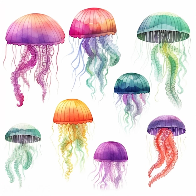 A set of colorful jellyfish illustrations