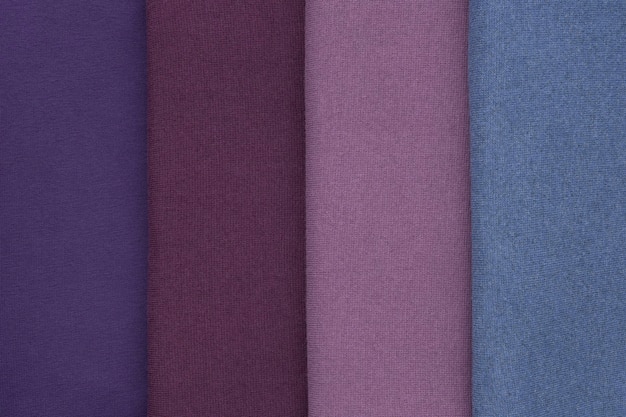 Set of colorful knitted jersey fabrics Top view