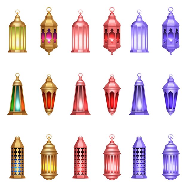 A set of colorful lanterns with different colors.