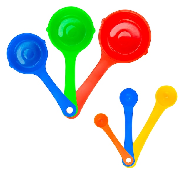 A Set Of Colorful Measuring Cups Or Spoons Isolated On A White Background