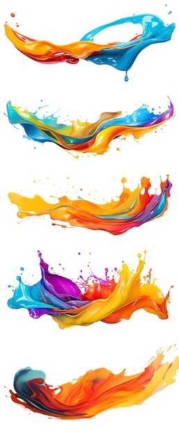 Set of colorful paint d splash isolated element on the transparent background