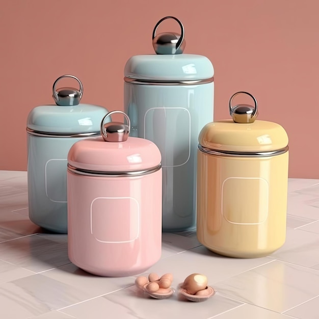 A set of colorful pastel jars and containers