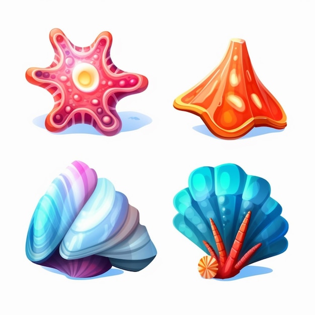 A set of colorful sea shells