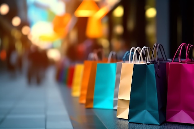 A set of colorful shopping bags with handles Paper shopping bags close up Shopping days