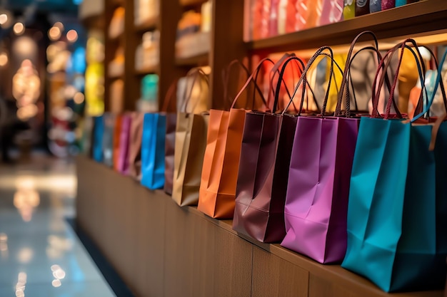 A set of colorful shopping bags with handles Paper shopping bags close up Shopping days