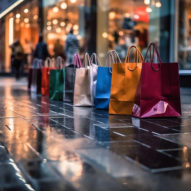 A set of colorful shopping bags with handles Paper shopping bags close up Shopping days