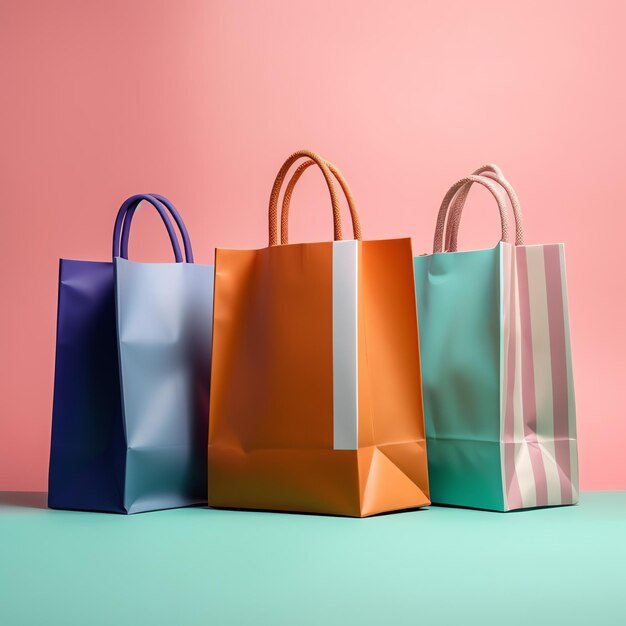 A set of colorful shopping bags with handles Paper shopping bags close up Shopping days