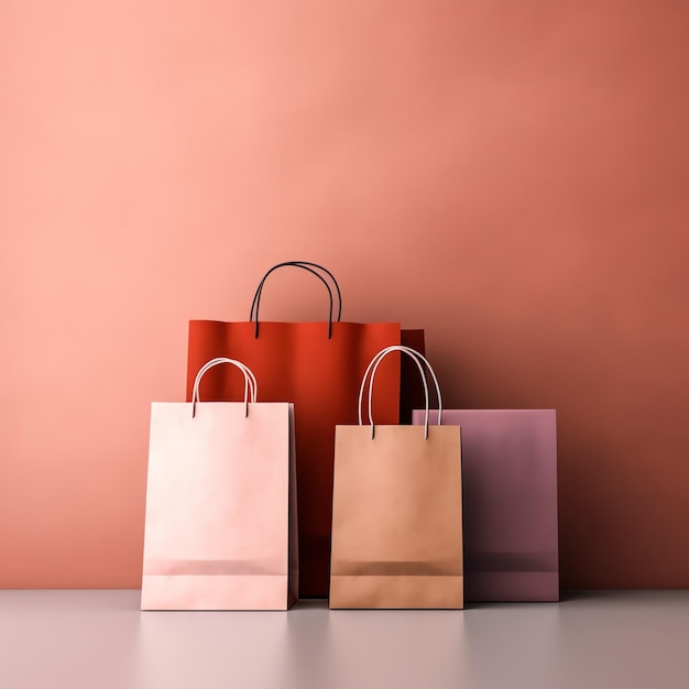 A set of colorful shopping bags with handles Paper shopping bags close up Shopping days