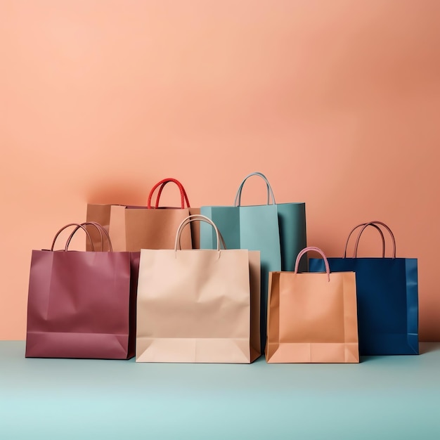 A set of colorful shopping bags with handles Paper shopping bags close up Shopping days