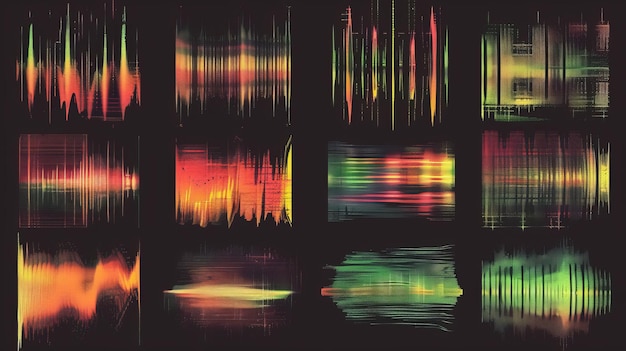 Set of colorful sound waveform background