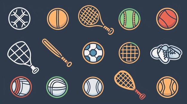 Photo a set of colorful sports equipment icons
