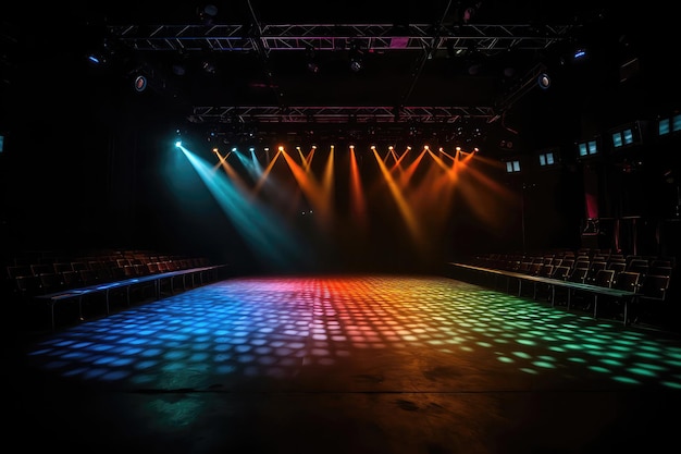 Set Of Colorful Stage Lights Illuminating An Empty Theater Generative AI