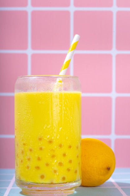 Set colorful summer bubble tea