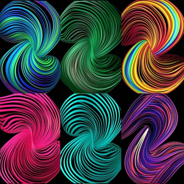 A set of colorful swirls with different colors.