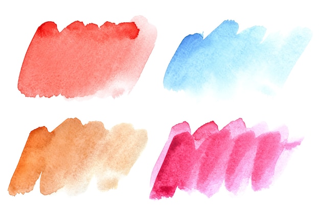 Set of colorful watercolor brush strokes isolated on the white background