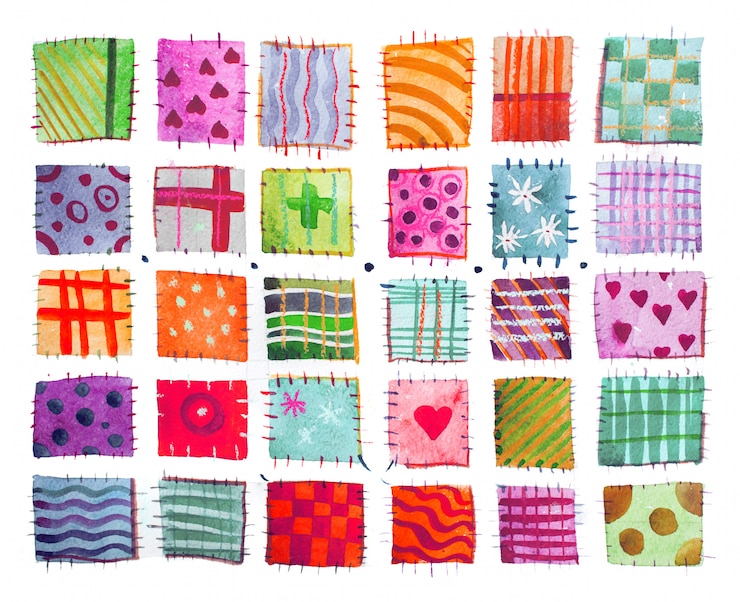 Photo set of colorful watercolor prints