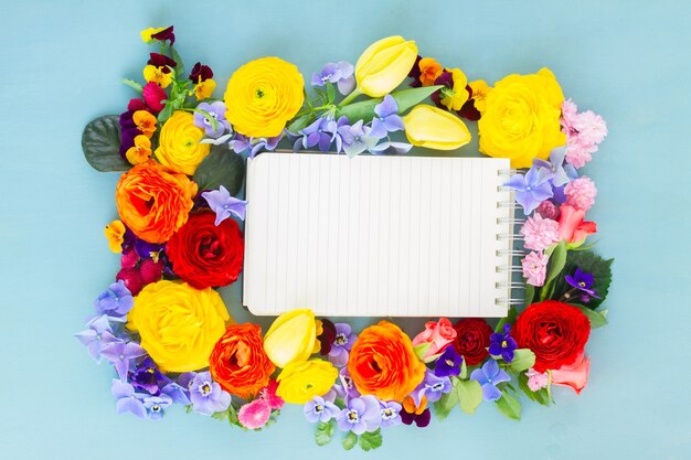 Set of colourful freshly cut flowers