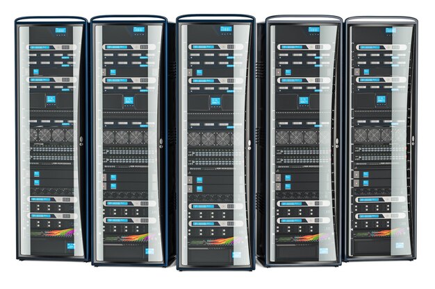 set of computer server racks 3d rendering