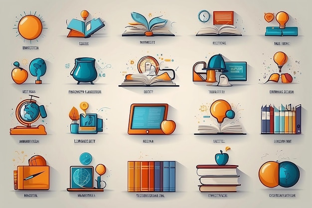 Set of concept icons for education Icons for education smart ideas elearning knowledge science start up