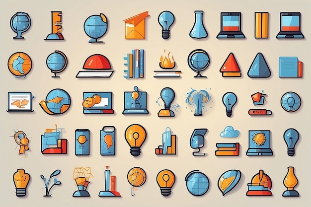 Набор концептуальных икон для образования Иконы для образования умные идеи электронного обучения знания наука запуск