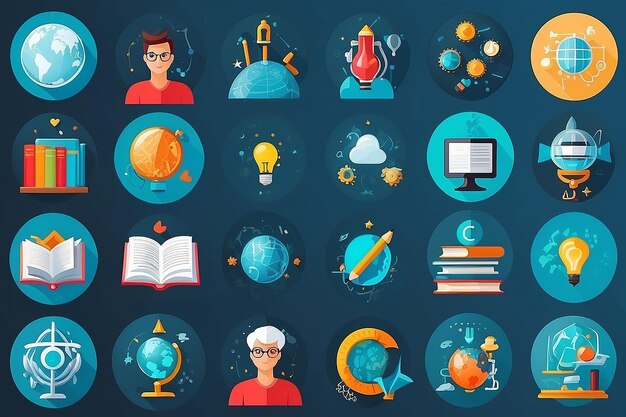 Photo set of concept icons for education icons for education smart ideas elearning knowledge science start up