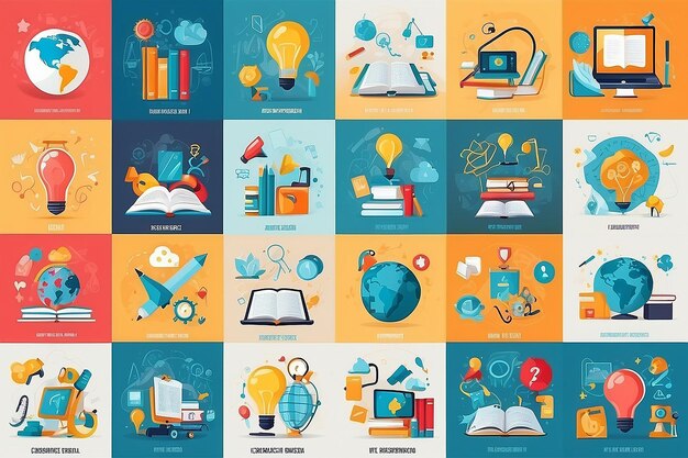 Set of concept icons for education Icons for education smart ideas elearning knowledge science start up