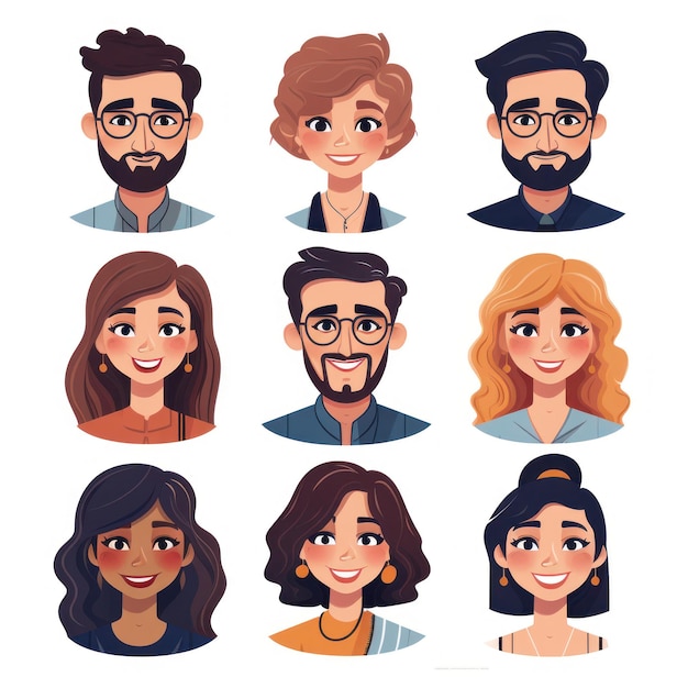 Set of Confident Cartoon Style Head Shots AI Generated