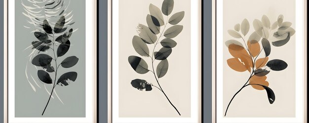 Set of contemporary collage botanical minimalist wall art poster