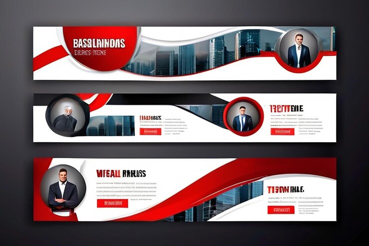 Photo set of corporate web banner design template with place for photos business ad layout standard size