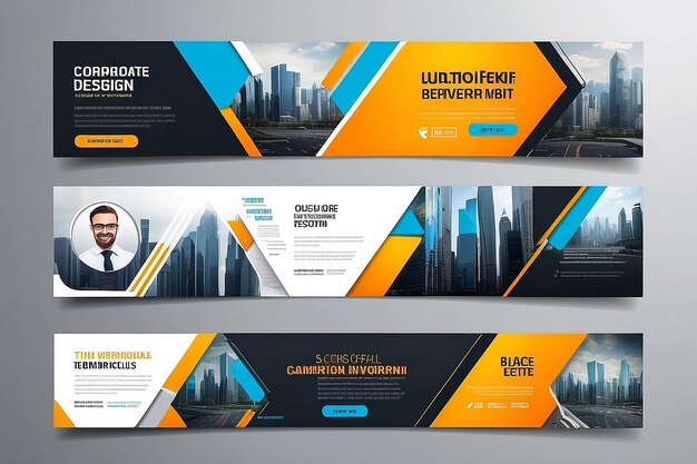 Set of Corporate web banner design template with place for photos Business Ad layout standard size