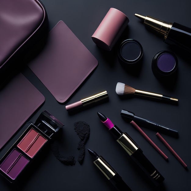 set of cosmetic products on black background